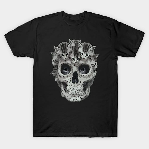 Cat Skull Cute Kitties Skull Design Creepy Kitty Skeleton T-Shirt by TopTees